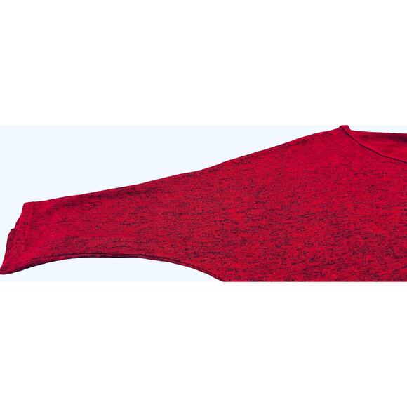 DON’T STOP BELIEVING LONG DOLMAN SLEEVE TOP, WOMENS, 1X-VARIEGATED RED, RND NECK - Picture 7 of 11